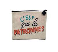 Linen Pouch "C'est Qui la Patronne?" Boss Chef Humour Maman - Linen Look Makeup Bag - Linen Look - Coin Purse - 15 x 10 cm, Patroness, 15 x 10 cm, Makeup Bag