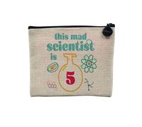 Linen Pouch - Children's Birthday Celebration Birthday Idea English Gift 1-10 Years - Linen Look Canvas Make-Up Bag - Toiletry Bag - Coin Purse, Scientist 5, 15 x 10 cm, Makeup Bag