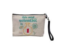 Linen Pouch - Children's Birthday Celebration Birthday Idea English Gift 1-10 Years - Linen Look Canvas Make-Up Bag - Toiletry Bag - Coin Purse, Scientist 1, 23.5 x 15 cm, Makeup Bag