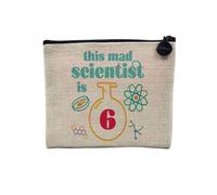 Linen Pouch - Children's Birthday Celebration Birthday Idea English Gift 1-10 Years - Linen Look Canvas Make-Up Bag - Toiletry Bag - Coin Purse, Scientist 6, 15 x 10 cm, Makeup Bag