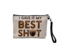 Linen Pouch - Coffee Culture Jogue Espresso Americano Latte Macchiato - Linen Look Make-Up Bag - Toiletry Bag - Coin Purse, Best Shot, 23.5 x 15 cm, Makeup Bag