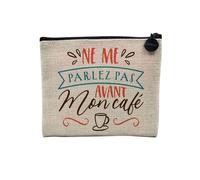 Linen Pouch - Coffee Culture Jogue Espresso Americano Latte Macchiato - Linen Look Make-Up Bag - Toiletry Bag - Coin Purse, Before My Cafe, 15 x 10 cm, Makeup Bag