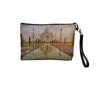 Linen Pouch - Collection Most Beautiful Photos of India Sculpture Culture Travel Landscape City - Linen Look Canvas Makeup Bag - Toiletry Bag - Coin Purse, Taj Mahal 2, 23.5 x 15 cm, Makeup Bag