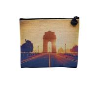 Linen Pouch - Collection Most Beautiful Photos of India Sculpture Culture Travel Landscape City - Linen Look Canvas Makeup Bag - Toiletry Bag - Coin Purse, Gate of India, 15 x 10 cm, Makeup Bag