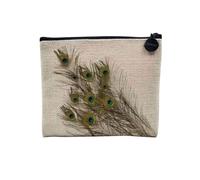 Linen Pouch - Collection Plus Beautiful Photos Bird Tree Forest Animals Flowers Nature - Linen Look Canvas Makeup Bag - Toiletry Bag - Coin Purse, Peacock Feathers, 15 x 10 cm, Makeup Bag