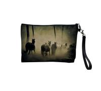 Linen Pouch - Collections Plus Belles Photos Horses Beige Meadow Nature Wild Animals - Linen Look Canvas Makeup Bag - Toiletry Bag - Coin Purse, Forest, 23.5 x 15 cm, Makeup Bag