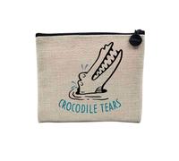 Linen Pouch - Cute Baby Design for Newborns - Linen Look Canvas Make-Up Bag - Toiletry Bag - Coin Purse, Crocodile Tears, 15 x 10 cm, Makeup Bag