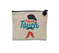 Linen Pouch - Cute Baby Design for Newborns - Linen Look Canvas Make-Up Bag - Toiletry Bag - Coin Purse, French Touch, 15 x 10 cm, Makeup Bag