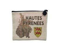 Linen Pouch - Department France Carte Ancienne Creation Original Collection All French Departments - Linen Look Canvas Make-Up Bag - Toiletry Bag - Coin Purse, Hautes Pyrenees, 15 x 10 cm, Makeup Bag
