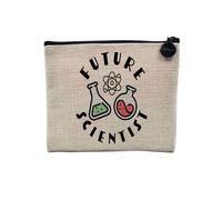 Linen Pouch - English Children's Future Profession Hero Passion Leisure Birthday - Linen Look Canvas Makeup Bag - Toiletry Bag - Coin Purse, Scientist, 15 x 10 cm, Makeup Bag