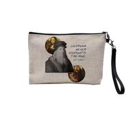Linen Pouch - English Quote Motivation Courage Inspiration Celebrity Stars - Linen Look Canvas Makeup Bag - Toiletry Bag - Coin Purse, Da Vinci, 23.5 x 15 cm, Makeup Bag