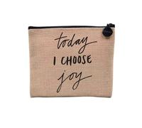 Linen Pouch - English Quote Motivation Courage Inspiration Celebrity Stars - Linen Look Canvas Makeup Bag - Toiletry Bag - Coin Purse, Choose Joy, 15 x 10 cm, Makeup Bag
