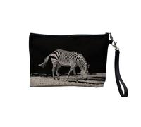 Linen Pouch - Exotic Animals Jungle Savannah Africa Lion Tiger Giraffe Photo Wild Animals - Linen Look Canvas Makeup Bag - Toiletry Bag - Coin Purse, Zebra 3, 23.5 x 15 cm, Makeup Bag