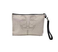 Linen Pouch - Face Anonymous Binary Code - Linen Look Canvas Makeup Bag - Coin Purse - 15 x 10 cm, linen, 23.5 x 15 cm, Makeup Bag