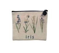 Linen Pouch - Flowers English Watercolor Roses Hibiscus Flowers Watercolor Garden Feminin Canvas Makeup Bag Linen Look Toiletry Bag Coin Purse, Iris, 15 x 10 cm, Makeup Bag