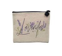 Linen Pouch - Flowers English Watercolor Roses Hibiscus Flowers Watercolor Garden Feminin Canvas Makeup Bag Linen Look Toiletry Bag Coin Purse, Lavender 2, 15 x 10 cm, Makeup Bag