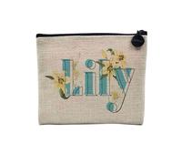 Linen Pouch - Flowers English Watercolor Roses Hibiscus Flowers Watercolor Garden Feminin Canvas Makeup Bag Linen Look Toiletry Bag Coin Purse, Lily 2, 15 x 10 cm, Makeup Bag