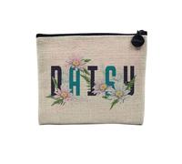 Linen Pouch - Flowers English Watercolor Roses Hibiscus Flowers Watercolor Garden Feminin Canvas Makeup Bag Linen Look Toiletry Bag Coin Purse, Daisy 2, 15 x 10 cm, Makeup Bag