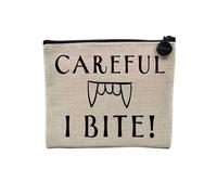 Linen Pouch - Halloween Illustration Humour Joke Drawing Witch Monster Witch Costume - Linen Look Canvas Make-Up Bag - Toiletry Bag - Coin Purse, I Bite, 15 x 10 cm, Makeup Bag