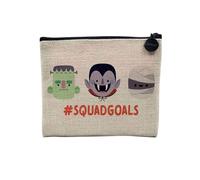 Linen Pouch - Halloween Illustration Humour Joke Drawing Witch Monster Witch Costume - Linen Look Canvas Make-Up Bag - Toiletry Bag - Coin Purse, Squad Goals, 15 x 10 cm, Makeup Bag