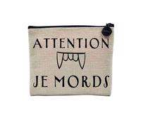 Linen Pouch - Halloween Illustration Humour Joke Drawing Witch Monster Witch Costume - Linen Look Canvas Make-Up Bag - Toiletry Bag - Coin Purse, I Bite, 15 x 10 cm, Makeup Bag