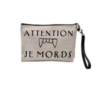 Linen Pouch - Halloween Illustration Humour Joke Drawing Witch Monster Witch Costume - Linen Look Canvas Make-Up Bag - Toiletry Bag - Coin Purse, I Bite, 23.5 x 15 cm, Makeup Bag