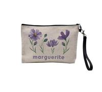 Linen Pouch - Illustration Collection Watercolour Flower Poppy Roses Hibiscus Flowers Watercolour Chic Garden Love - Linen Look Canvas Make-Up Bag - Toiletry Bag - Coin Purse, Purple Daisy, 23.5 x 15
