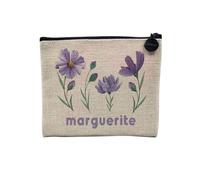 Linen Pouch - Illustration Collection Watercolour Flower Poppy Roses Hibiscus Flowers Watercolour Chic Garden Love - Linen Look Canvas Make-Up Bag - Toiletry Bag - Coin Purse, Purple Daisy, 15 x 10