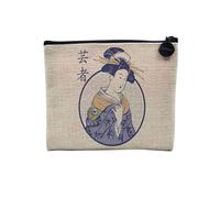 Linen Pouch - Japan Creation Original Asian Culture Manga Illustration Food Tokyo - Linen Look Canvas Makeup Bag - Toiletry Bag - Coin Purse, Geisha, 15 x 10 cm, Makeup Bag