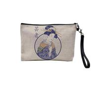 Linen Pouch - Japan Creation Original Asian Culture Manga Illustration Food Tokyo - Linen Look Canvas Makeup Bag - Toiletry Bag - Coin Purse, Geisha, 23.5 x 15 cm, Makeup Bag