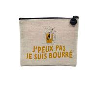 Linen Pouch - J'Peux Pas J'Ai Humour Jogue Passion Instrument Music Sport Hobbies - Linen Look Canvas Make-Up Bag - Toiletry Bag - Coin Purse, Drunk, 15 x 10 cm, Makeup Bag