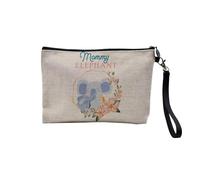 Linen Pouch - Kid Illustration Animals Cute Humor Drawing Illustration Child Birthday - Linen Look Makeup Bag - Toiletry Bag - Coin Purse, Mommy Elephant, 23.5 x 15 cm, Makeup Bag