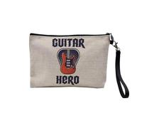 Linen Pouch - Kid Parody Jokes English Children's Humour Illustration Birthday - Linen Look Canvas Make-Up Bag - Toiletry Bag - Coin Purse, Guitar Hero, 23.5 x 15 cm, Makeup Bag