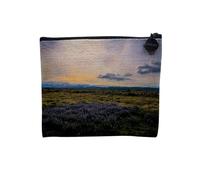 Linen Pouch - Landscape Nature Fields Meadow Nature Seaside City Animals - Linen Look Canvas Makeup Bag - Toiletry Bag - Coin Purse, Purple Flowers, 15 x 10 cm, Makeup Bag