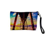 Linen Pouch - Landscape Nature Fields Meadow Nature Seaside City Animals - Linen Look Canvas Makeup Bag - Toiletry Bag - Coin Purse, Under the Bridge, 23.5 x 15 cm, Makeup Bag