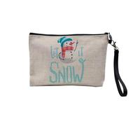 Linen Pouch - Let It Snow Snowman Christmas Magic Winter - Linen Look Canvas Makeup Bag - Coin Purse - 15 x 10 cm, linen, 23.5 x 15 cm, Makeup Bag
