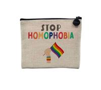 Linen Pouch - LGBTQ Pride Gay Lesbian Ally Trans Homosexual Collection - Linen Look Canvas Makeup Bag - Toiletry Bag - Coin Purse, Stop Homophobia, 15 x 10 cm, Makeup Bag