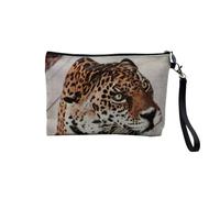 Linen Pouch - Lion Tawny Jaguar Tiger Wild Animals and Exotic Amazon Savannah - Linen Look Canvas Make-Up Bag - Toiletry Bag - Coin Purse, Leopard 2, 23.5 x 15 cm, Makeup Bag