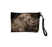 Linen Pouch - Lion Tawny Jaguar Tiger Wild Animals and Exotic Amazon Savannah - Linen Look Canvas Make-Up Bag - Toiletry Bag - Coin Purse, Lion, 23.5 x 15 cm, Makeup Bag