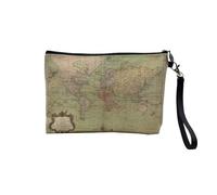Linen Pouch - Old Map Painting Tools Navigation Mediavale Antique Archive - Linen Look Canvas Makeup Bag - Toiletry Bag - Coin Purse, Postcard 1778, 23.5 x 15 cm, Makeup Bag