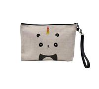 Linen Pouch - Panda Design with Unicorn Horn Rainbow Cute Animals - Linen Look Canvas Makeup Bag - Coin Purse - 15 x 10 cm, linen, 23.5 x 15 cm, Makeup Bag