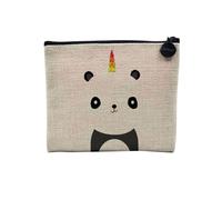 Linen Pouch - Panda Design with Unicorn Horn Rainbow Cute Animals - Linen Look Canvas Makeup Bag - Coin Purse - 15 x 10 cm, linen, 15 x 10 cm, Makeup Bag