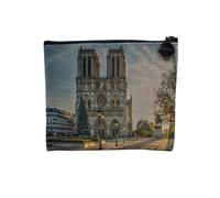 Linen Pouch Paris Eglise Cathedrale Notre Dame Building Middle Ages - Linen Look Canvas Make-Up Bag - Coin Purse - 15 x 10 cm, Cathedral Church, 15 x 10 cm, Makeup Bag