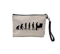 Linen Pouch - Parody Evolution Collection of Man Passion Sport Leisure Instrument Musician Music - Linen Look Canvas Make-Up Bag - Toiletry Bag - Coin Purse, Retro Games, 23.5 x 15 cm, Makeup Bag