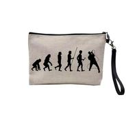 Linen Pouch - Parody Evolution Collection of Man Passion Sport Leisure Instrument Musician Music - Linen Look Canvas Make-Up Bag - Toiletry Bag - Coin Purse, Singer, 23.5 x 15 cm, Makeup Bag