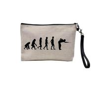 Linen Pouch - Parody Evolution Collection of Man Passion Sport Leisure Instrument Musician Music - Linen Look Canvas Make-Up Bag - Toiletry Bag - Coin Purse, Billiards, 23.5 x 15 cm, Makeup Bag