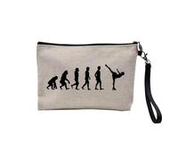 Linen Pouch - Parody Evolution Collection of Man Passion Sport Leisure Instrument Musician Music - Linen Look Canvas Make-Up Bag - Toiletry Bag - Coin Purse, Figure Skating, 23.5 x 15 cm, Makeup Bag