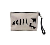 Linen Pouch - Parody Evolution Collection of Man Passion Sport Leisure Instrument Musician Music - Linen Look Canvas Make-Up Bag - Toiletry Bag - Coin Purse, Caving, 23.5 x 15 cm, Makeup Bag