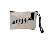 Linen Pouch - Parody Evolution Collection of Man Passion Sport Leisure Instrument Musician Music - Linen Look Canvas Make-Up Bag - Toiletry Bag - Coin Purse, Climbing, 23.5 x 15 cm, Makeup Bag