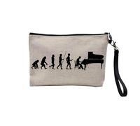 Linen Pouch - Parody Evolution Collection of Man Passion Sport Leisure Instrument Musician Music - Linen Look Canvas Make-Up Bag - Toiletry Bag - Coin Purse, Piano, 23.5 x 15 cm, Makeup Bag